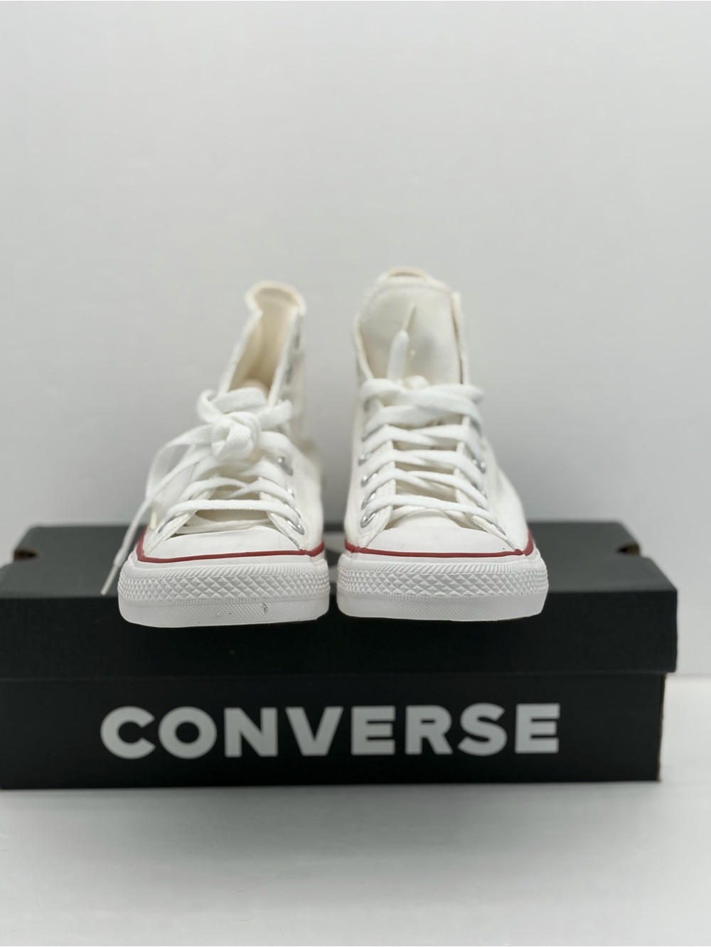 Converse Men’s Unisex White High Top Sneakers with Red & Navy Accents - Picture 4 of 13
